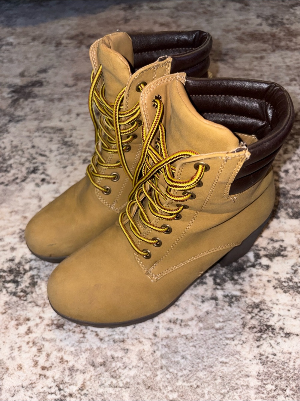 Women’s Tan Lace-Up Ankle Booties with Padded Collar